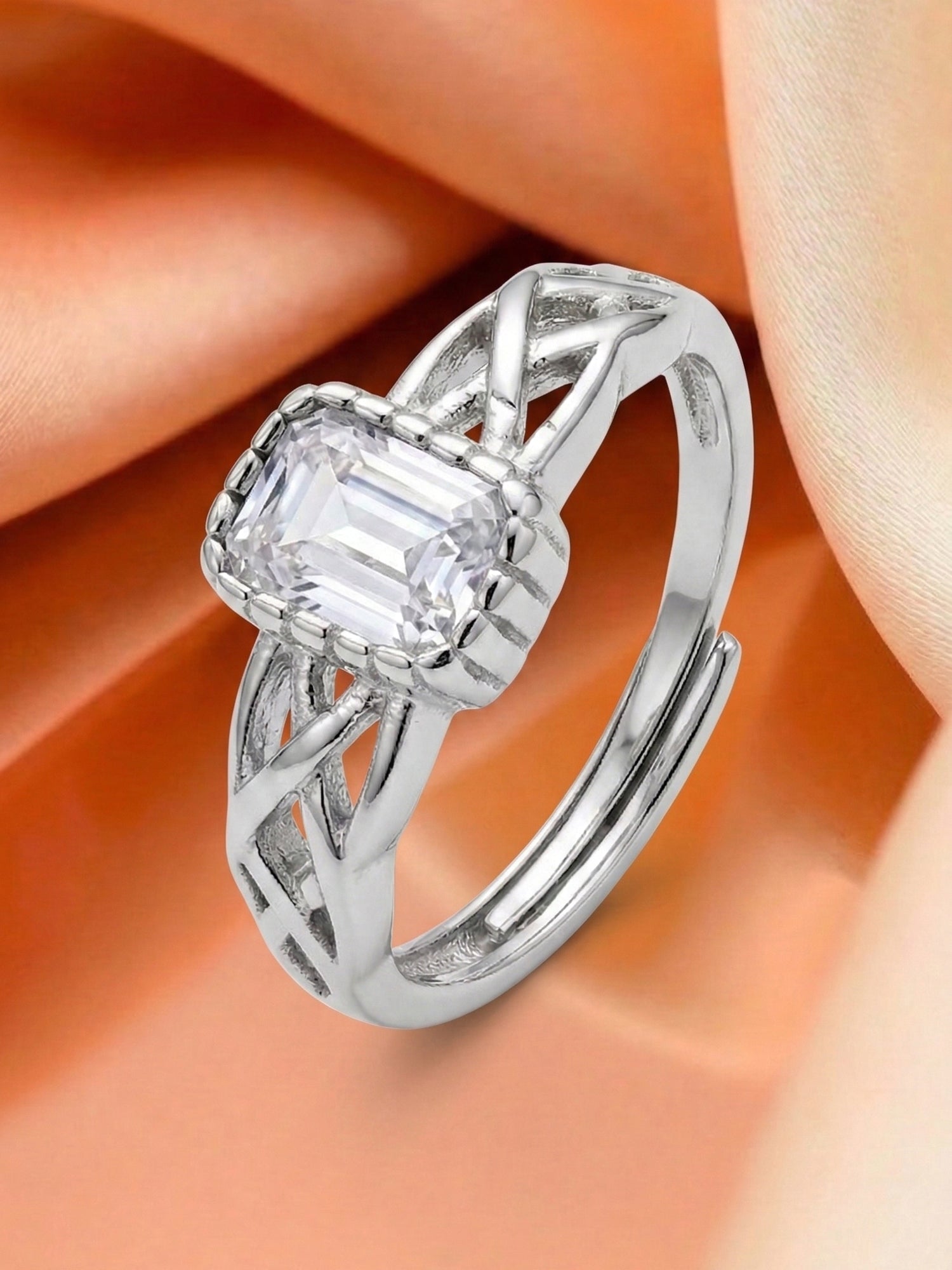 Emerald Cut Lattice Ring