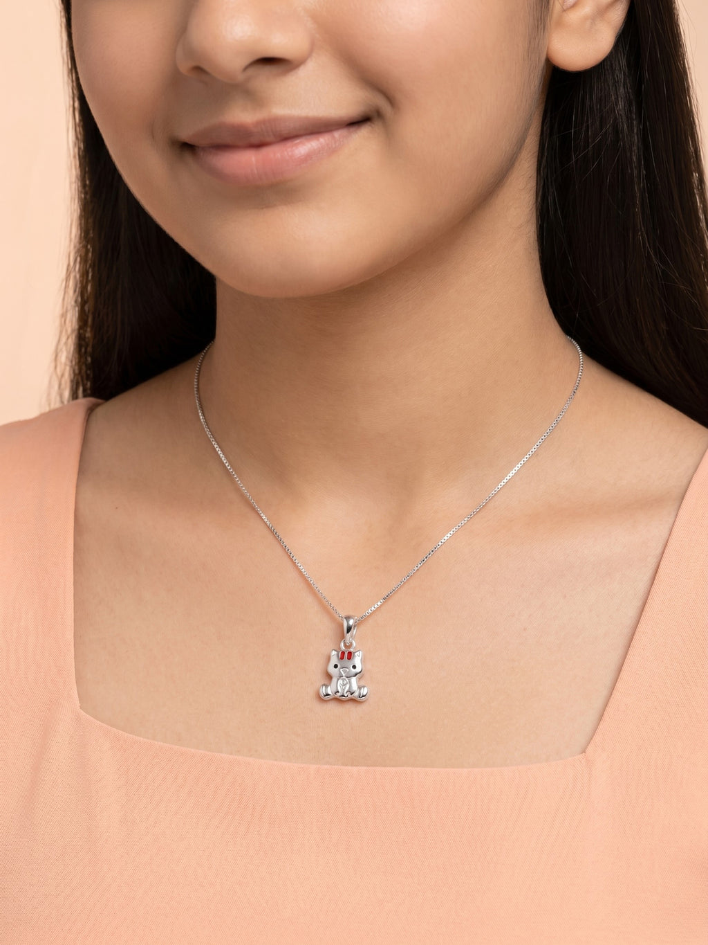 Kids Cute Sitting Kitty Pendant Necklace