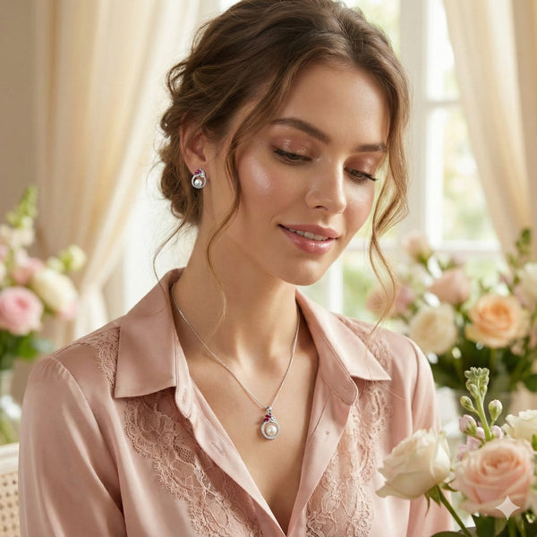 Blooming Pearl Halo Pendant Set