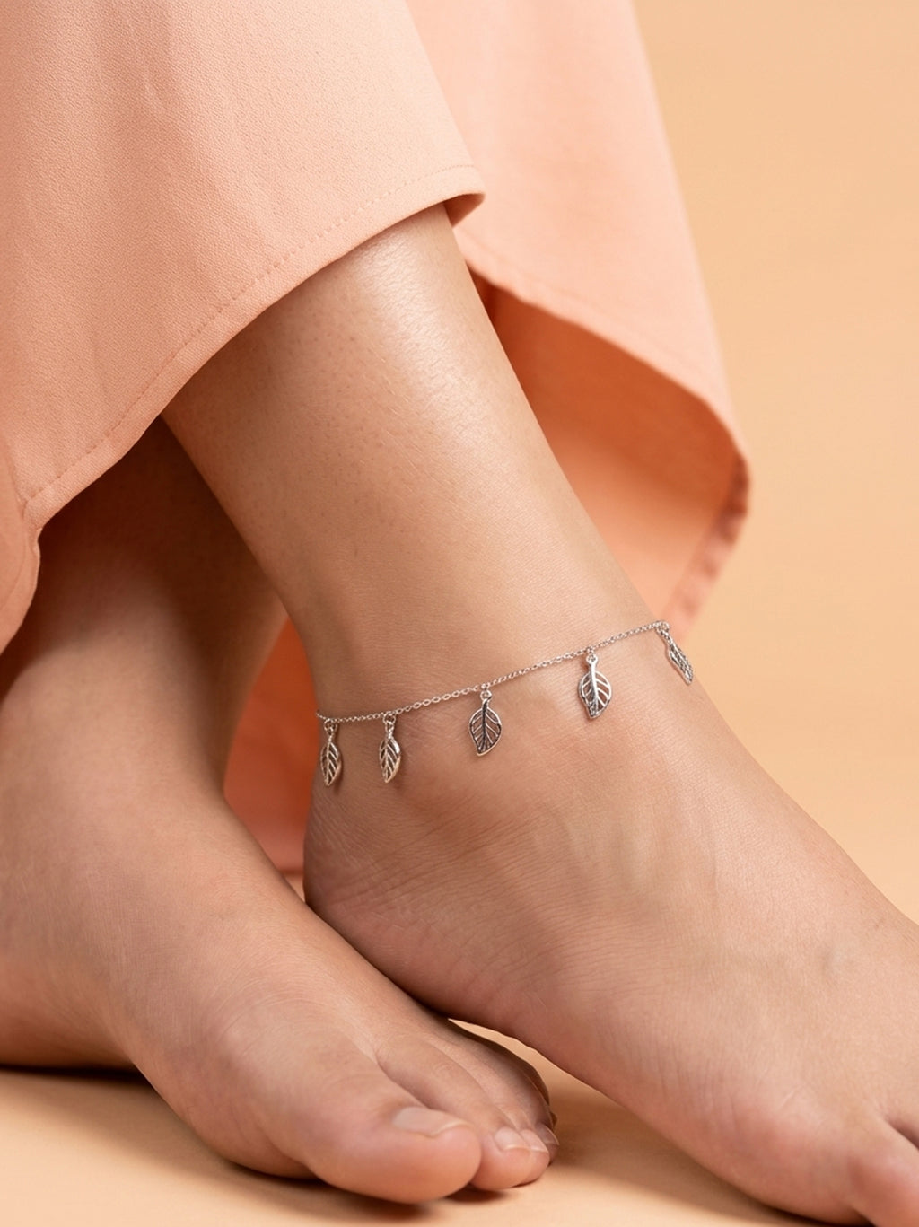 Hollow Leaf Charm Anklet Set of 2