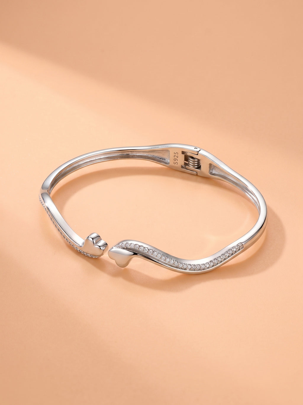 Wavy Pavé CZ Heart Bangle Bracelet
