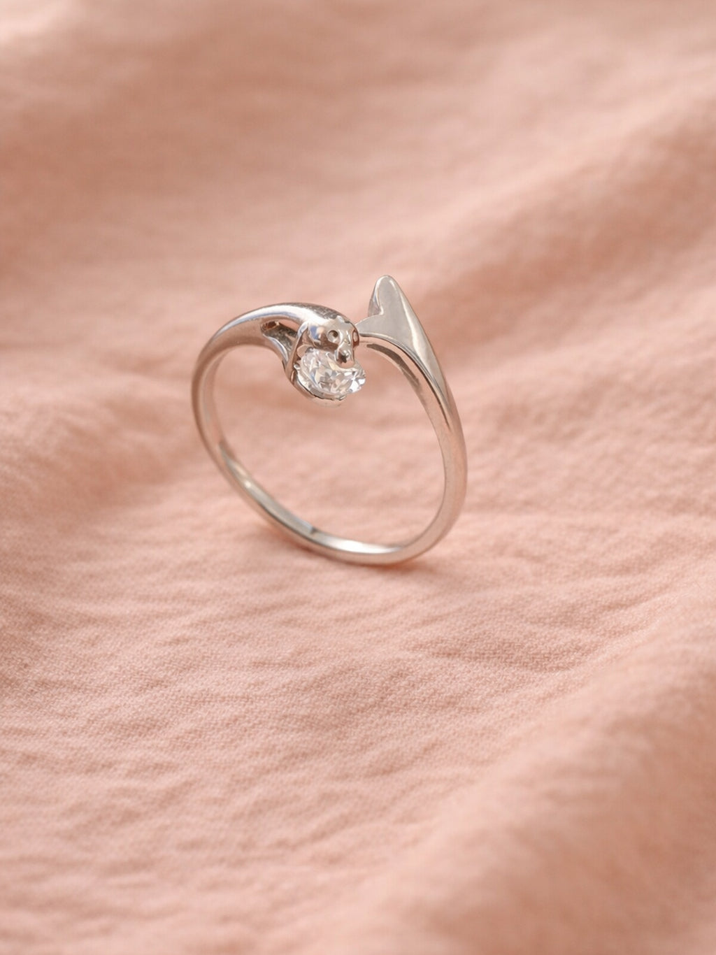 Silver Sculptural Bypass Solitaire Ring