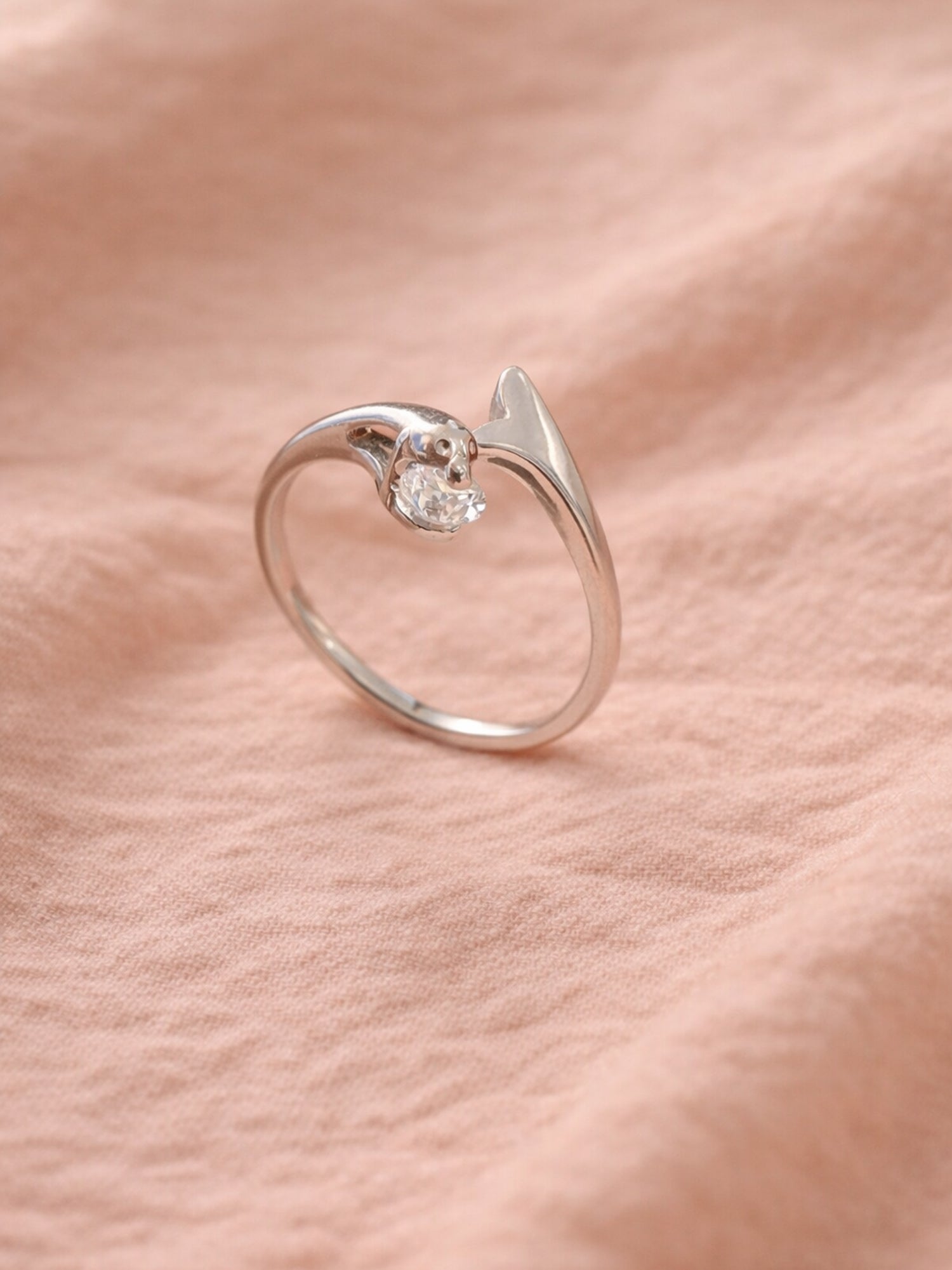 Silver Sculptural Bypass Solitaire Ring