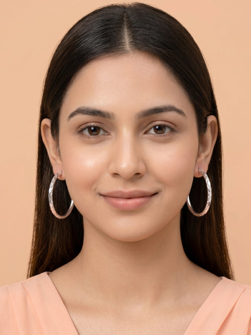 Diamond-Cut Textured Open Hoop Studs