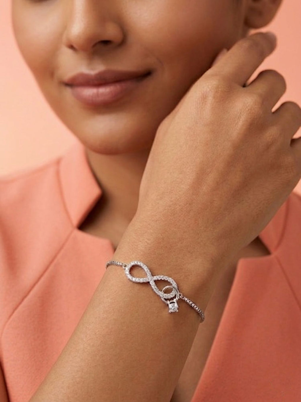 Silver Shimmering Infinity & Radiant Solitaire Bracelet