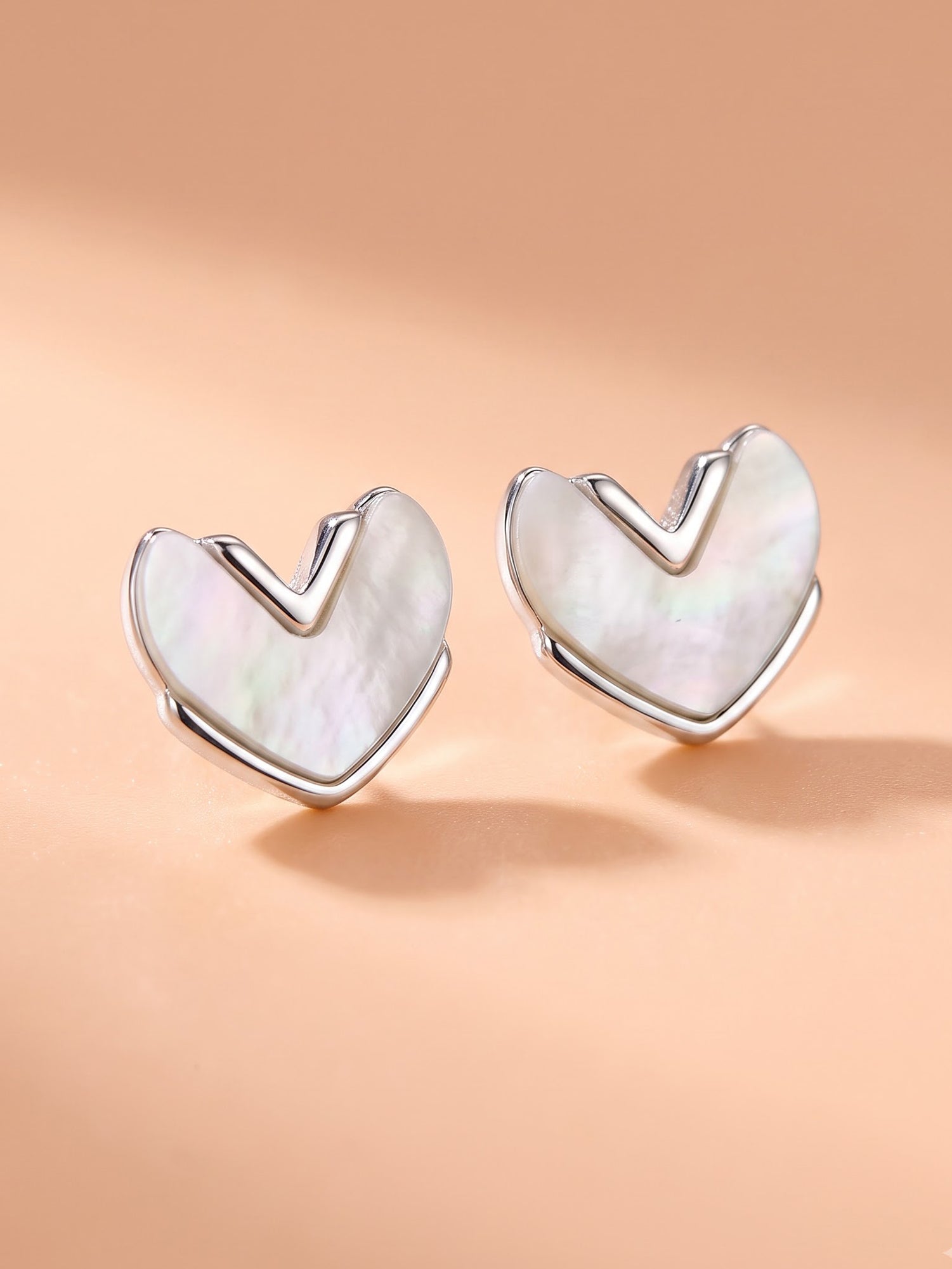 Iridescent Mother-of-Pearl Geometric Heart Stud Earrings