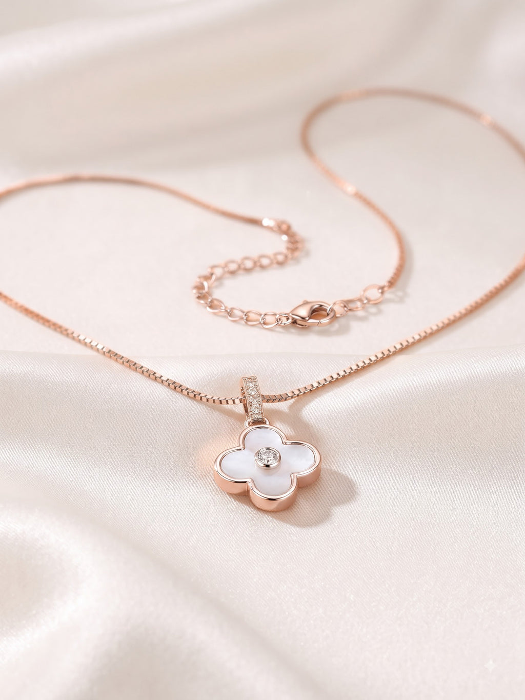 The Luminosity Four-Leaf Clover Mother of Pearl & Diamond Pendant Necklace