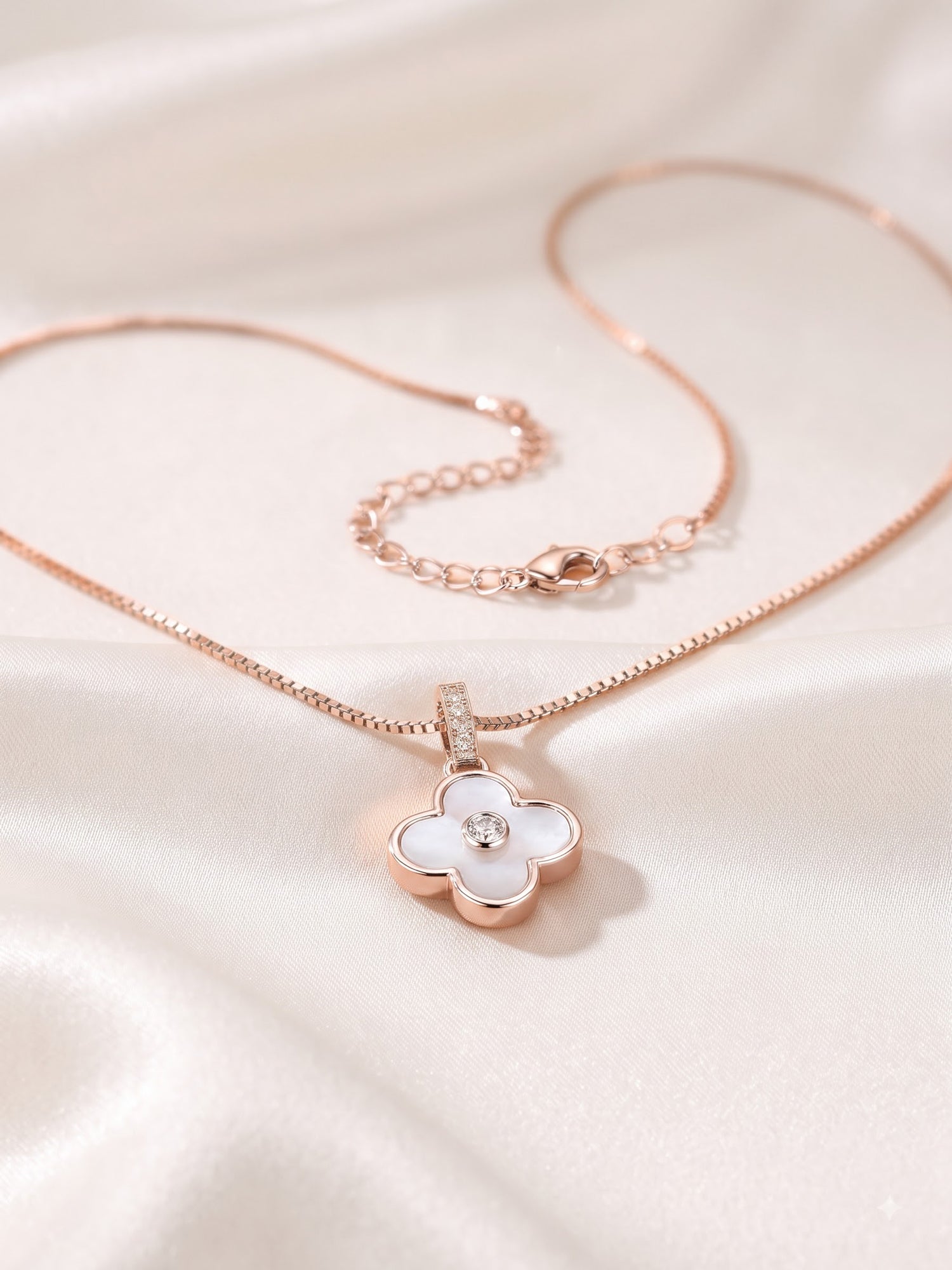 The Luminosity Four-Leaf Clover Mother of Pearl & Diamond Pendant Necklace