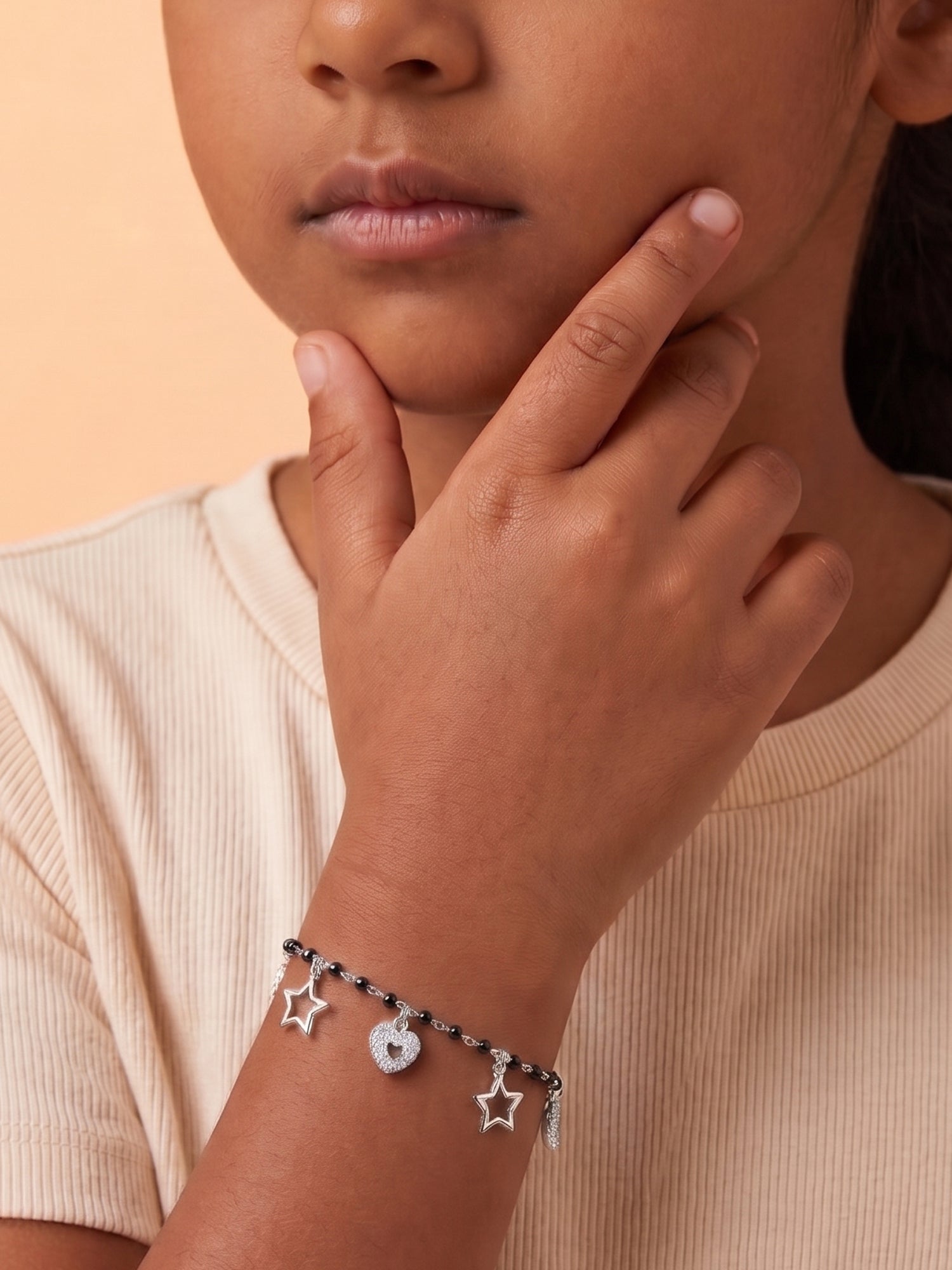 Celestial Heart & Star Noir Nazariya Bracelet for Kids