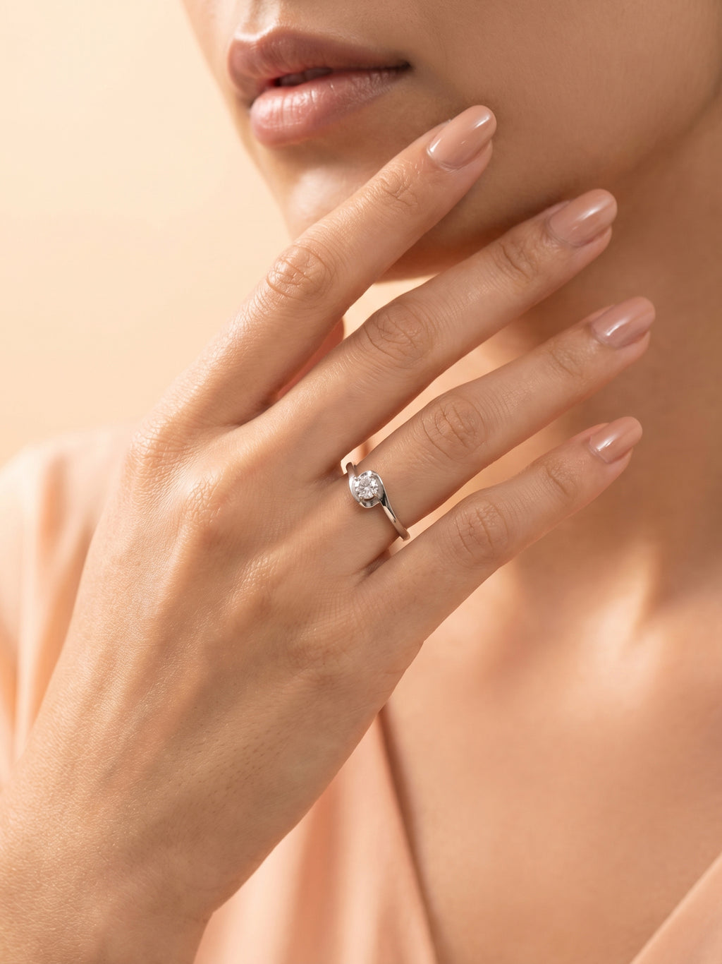 Silver Swirl Solitaire Bypass Ring