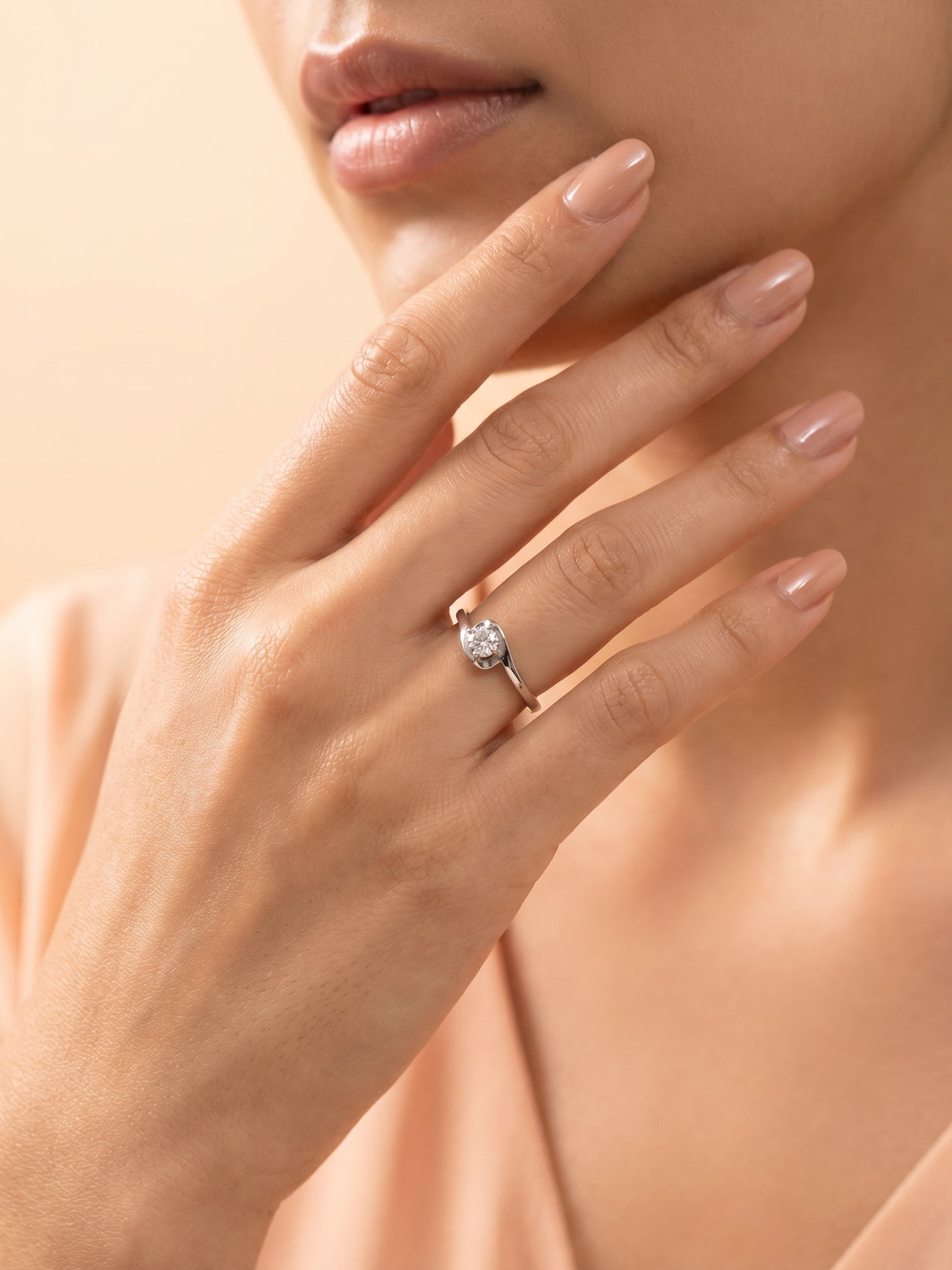 Silver Swirl Solitaire Bypass Ring
