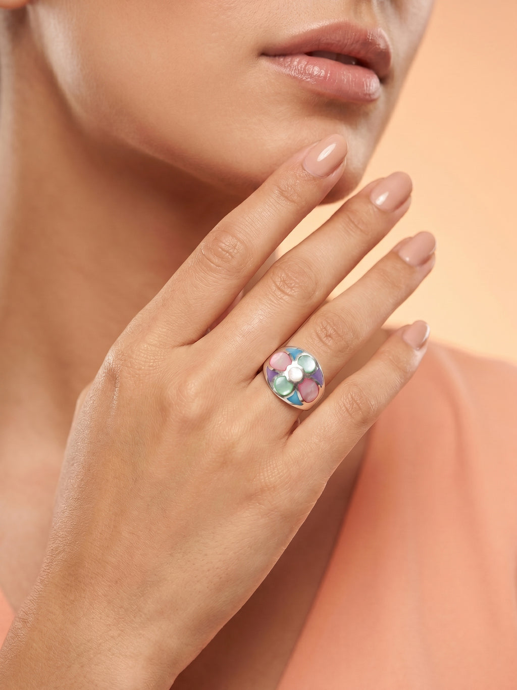 Multicolour Mother of Pearl Floral Dome Ring