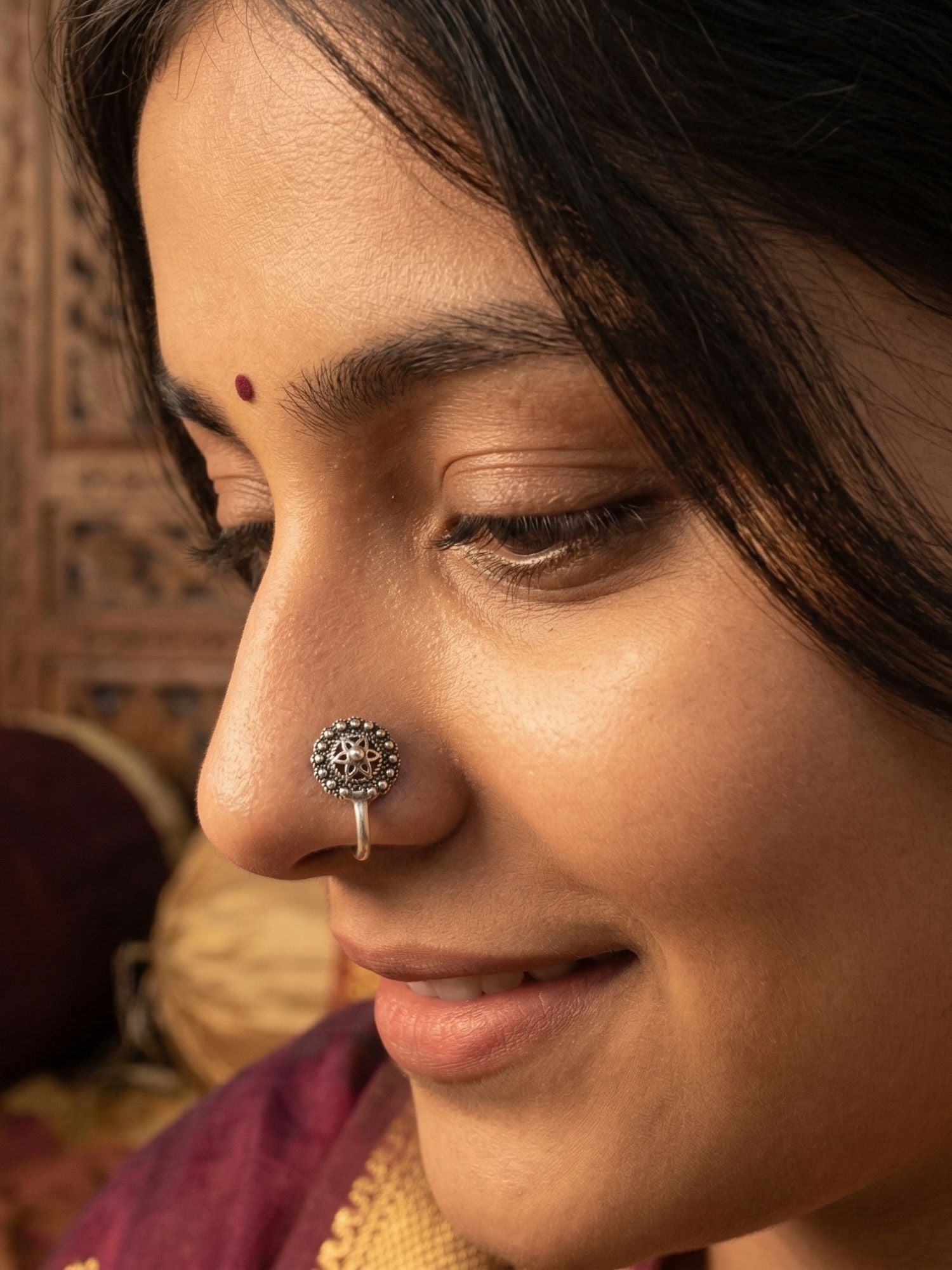 Oxidized Stellar Mandala Nose Pin