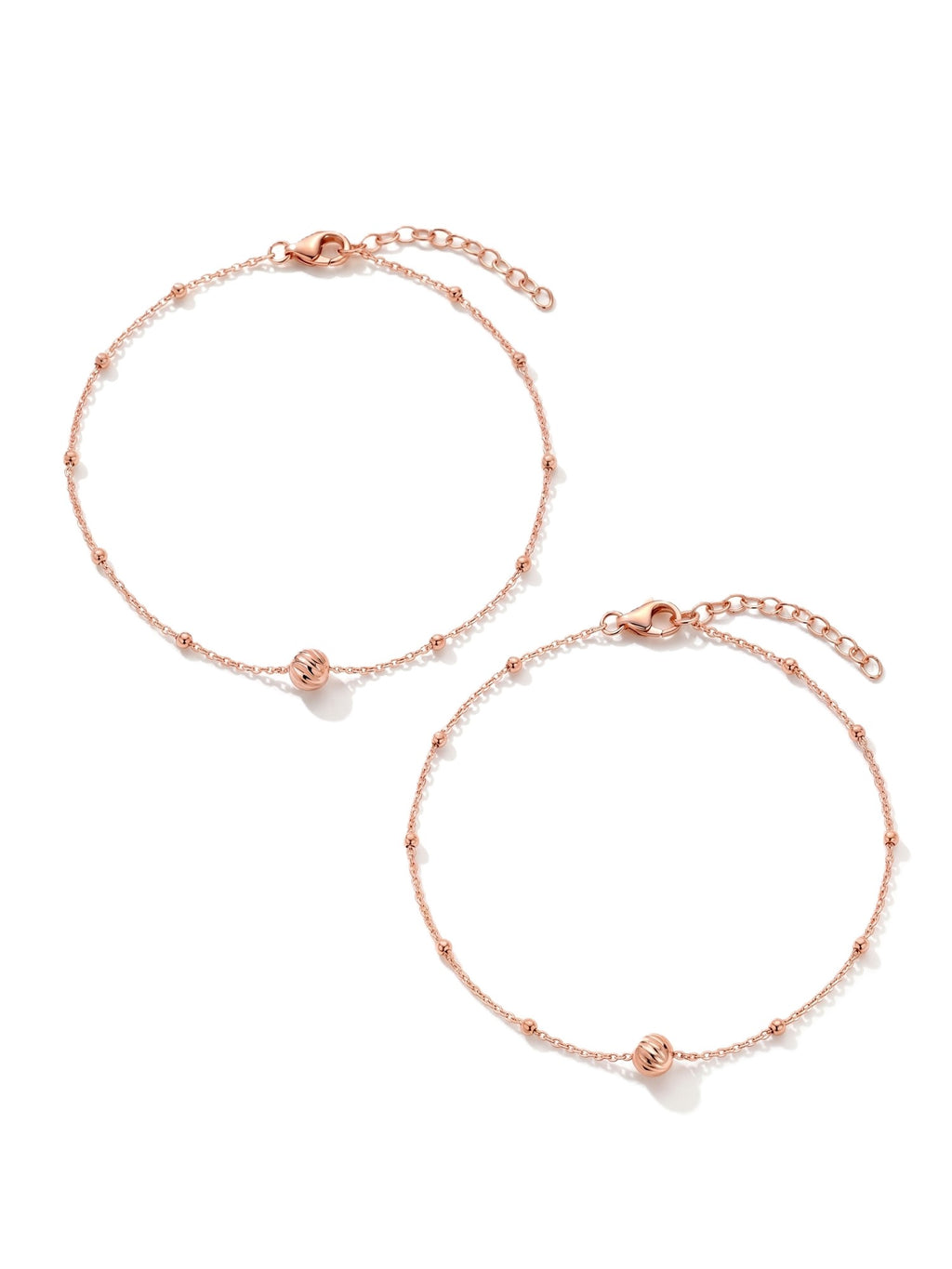 Roseate Diamond-Cut Orb Bead Anklet Pair