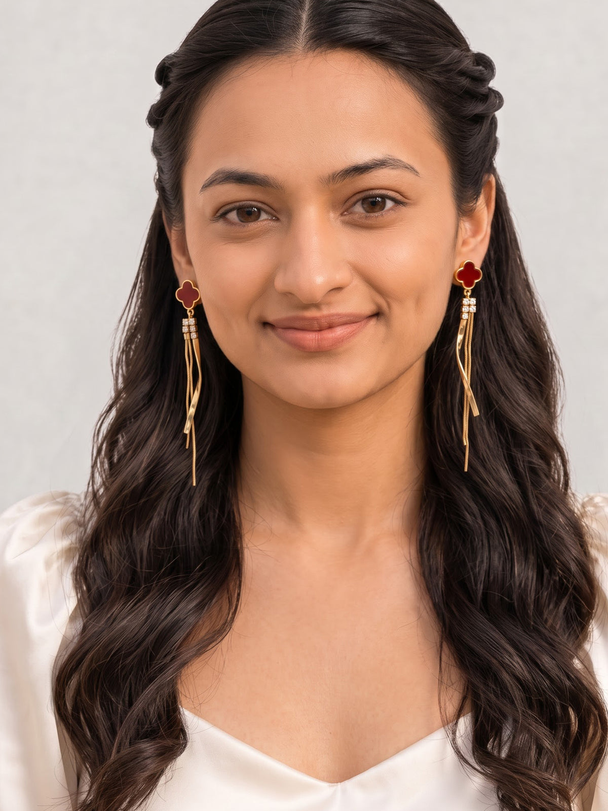 The Scarlet Clover Cascading Tassel Drop Earrings