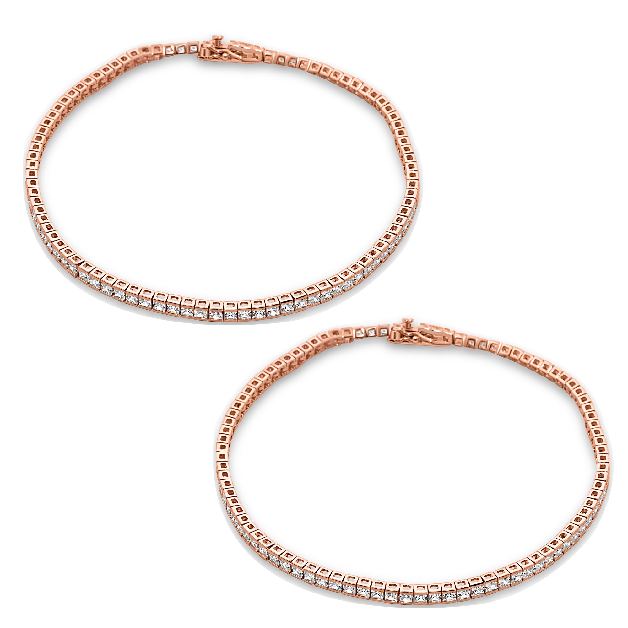 Princess-Cut CZ Rose Gold Tennis Anklet Set of 2