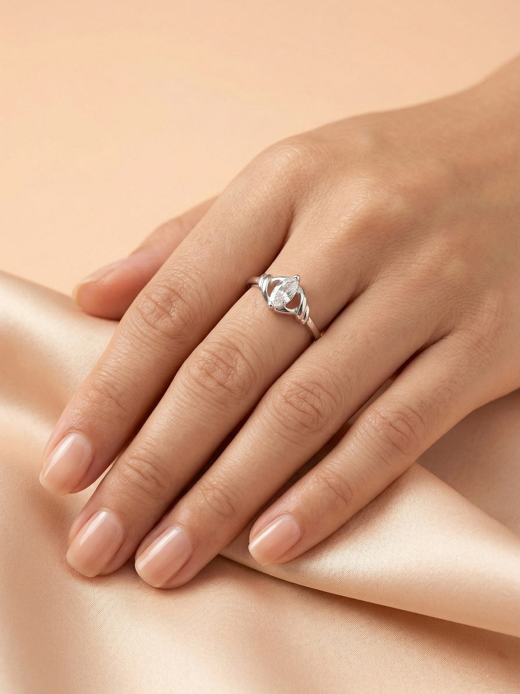 Silver Intricate Knot Marquise Solitaire Ring