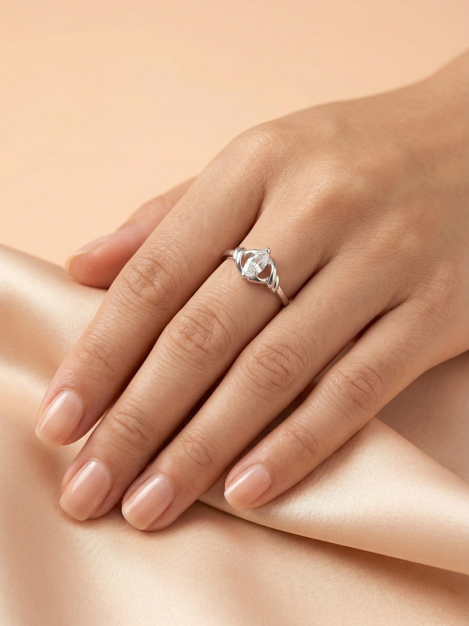 Silver Intricate Knot Marquise Solitaire Ring