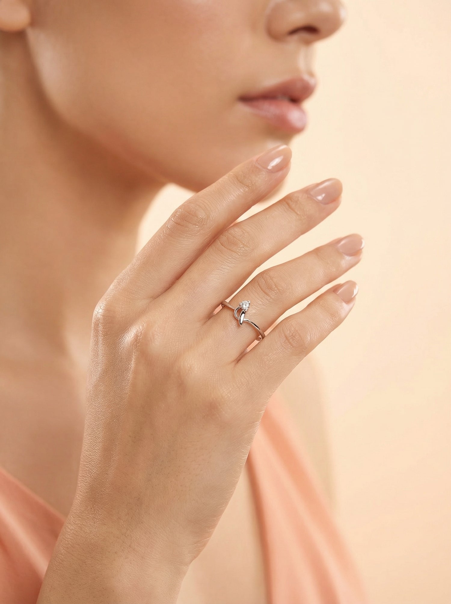 Silver Crescent Solitaire Ring