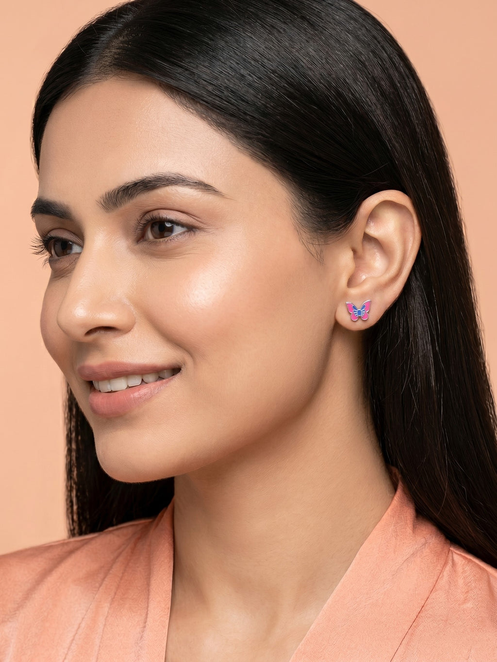 Vibrant Pink & Blue Butterfly Studs