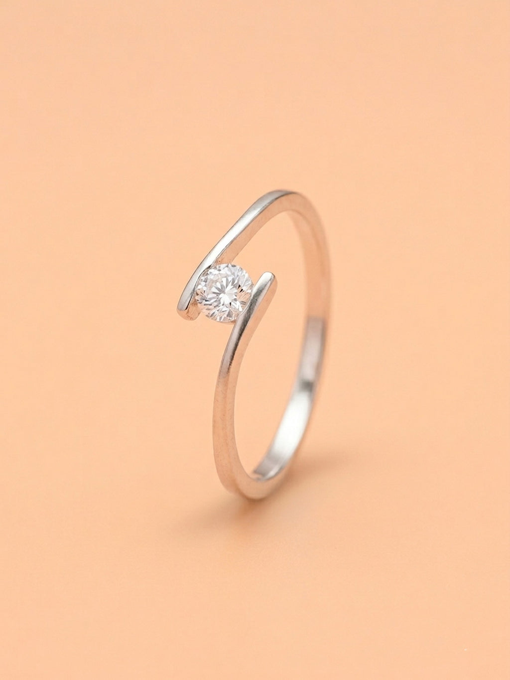 Silver Fluid Tension-Style Solitaire Ring