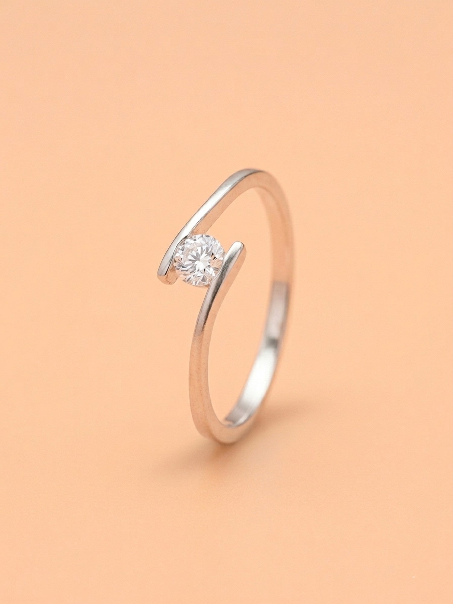 Silver Fluid Tension-Style Solitaire Ring