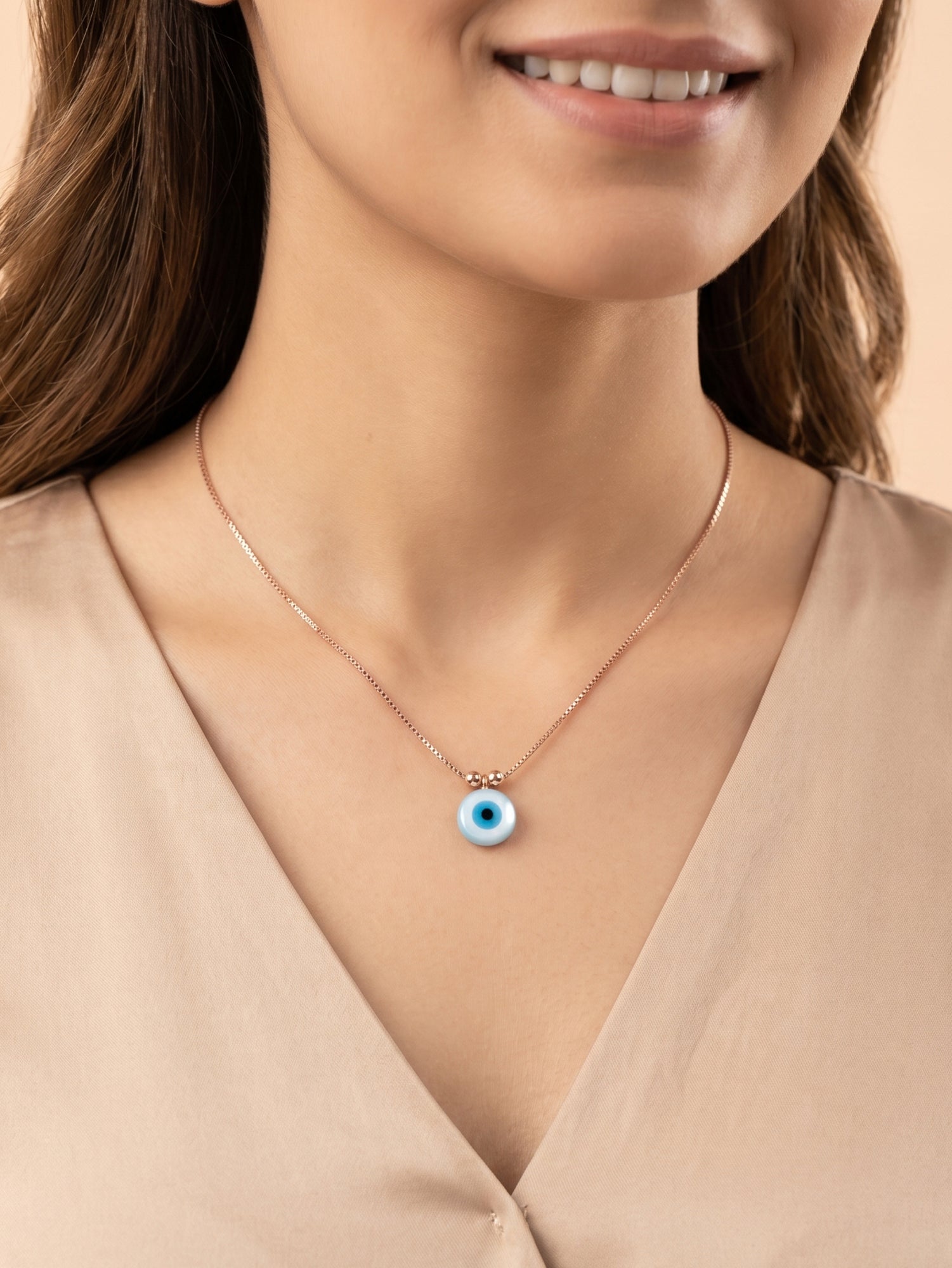 Evil Eye Pendant Necklace in Rose Gold