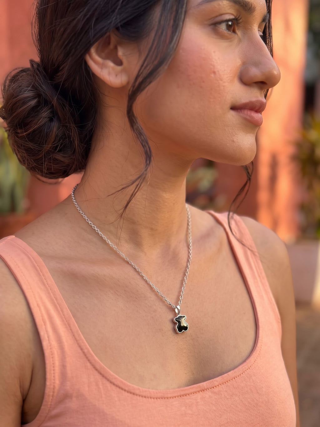 The Onyx Silhouette Bear Pendant Necklace