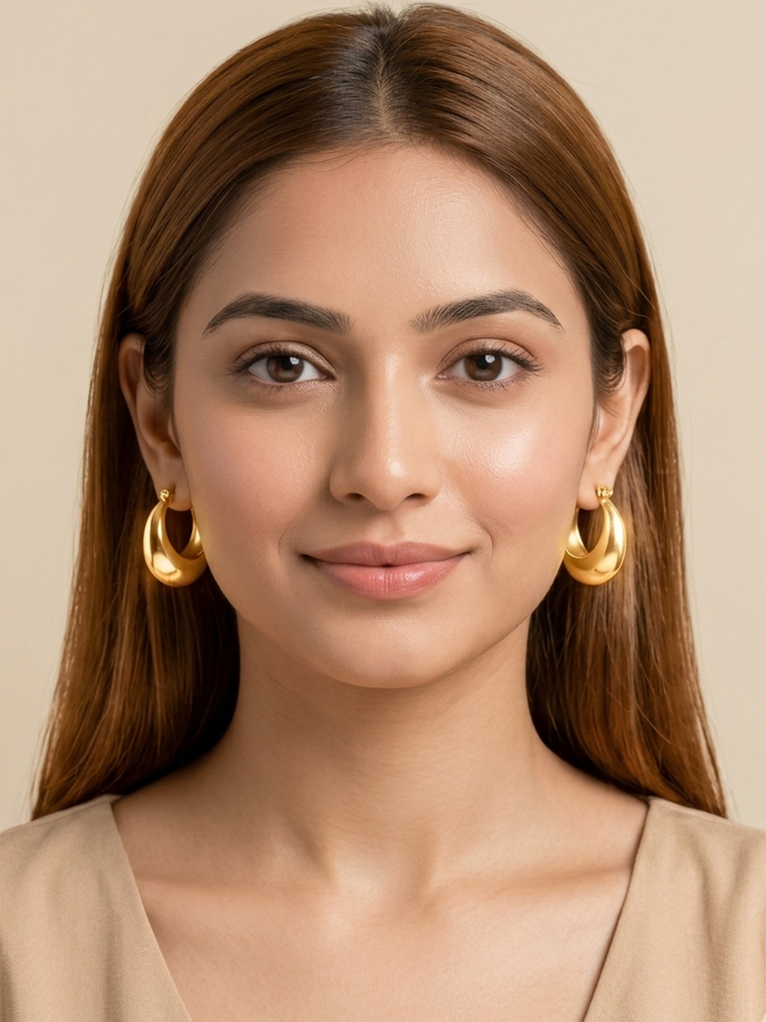 Polished Crescent Dome Hoop Earrings