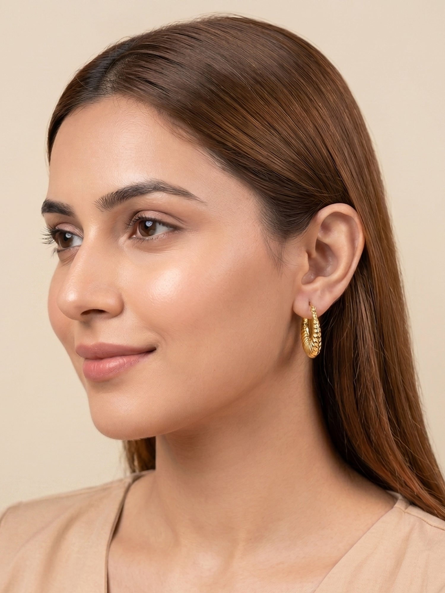 Gilded Ribbed Crescent Hoops