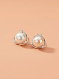 Lustrous Pearl & Pavé CZ Halo Stud Earrings