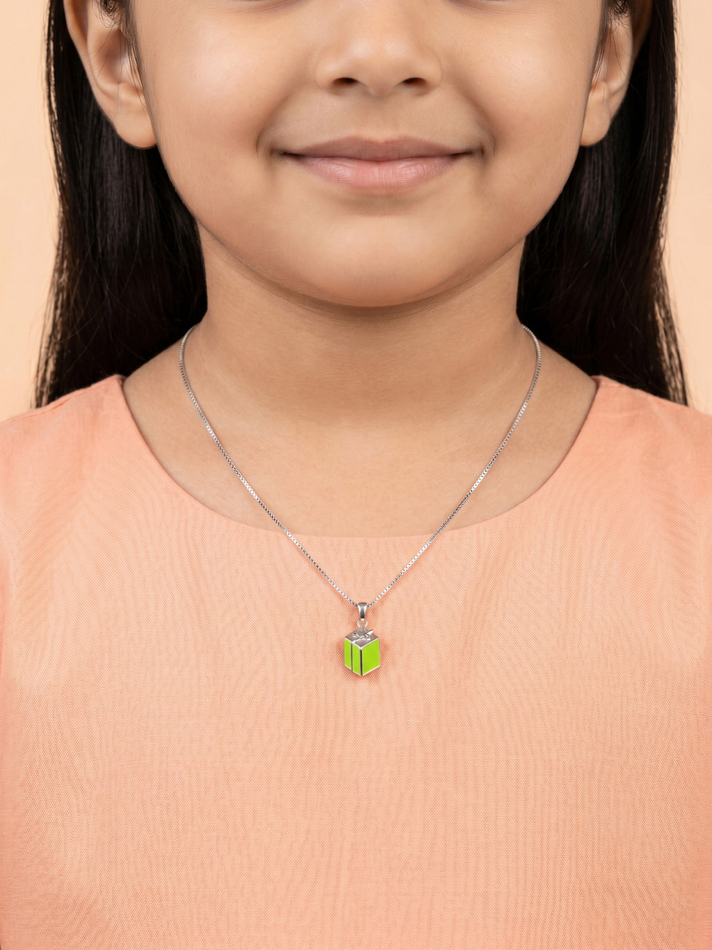 Kids Festive Lime Green Gift Box Pendant