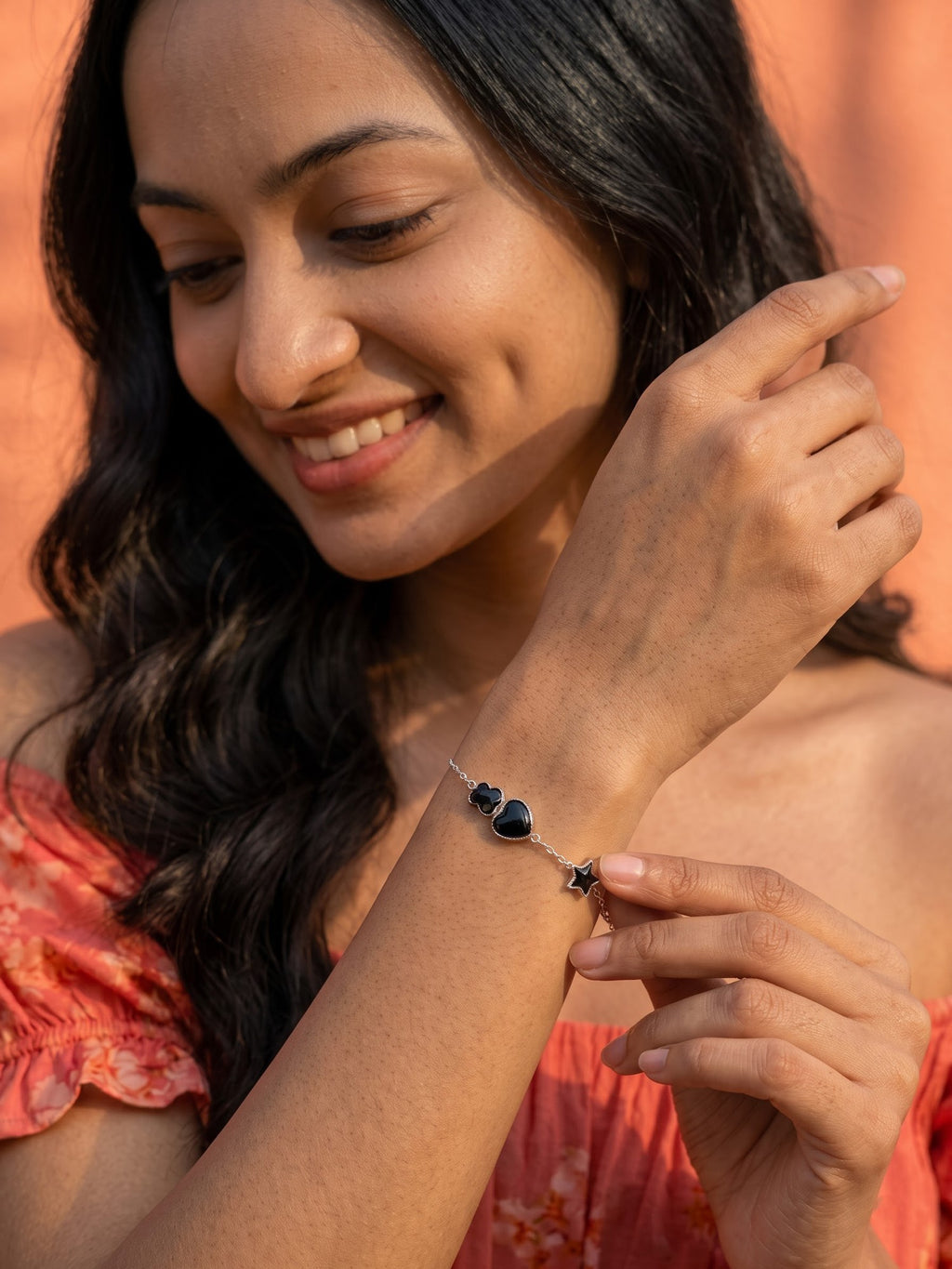 The Midnight Celestial Bear & Heart Charm Bracelet