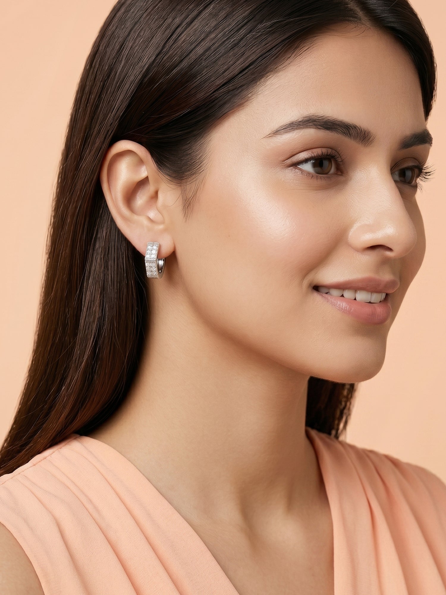 Hexagonal Pavé Cubic Zirconia Huggie Earrings