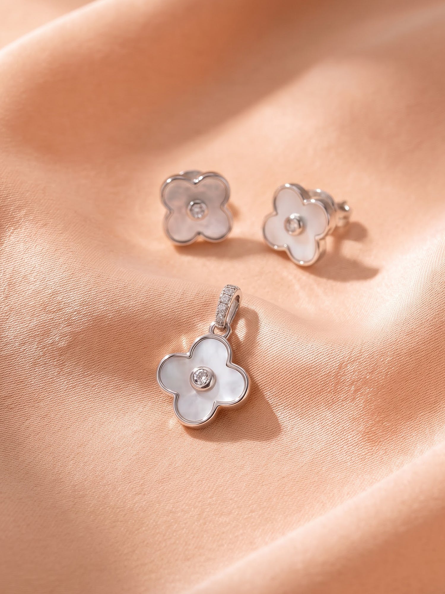 Serenade Mother-of-Pearl Clover Pendant & Stud Set