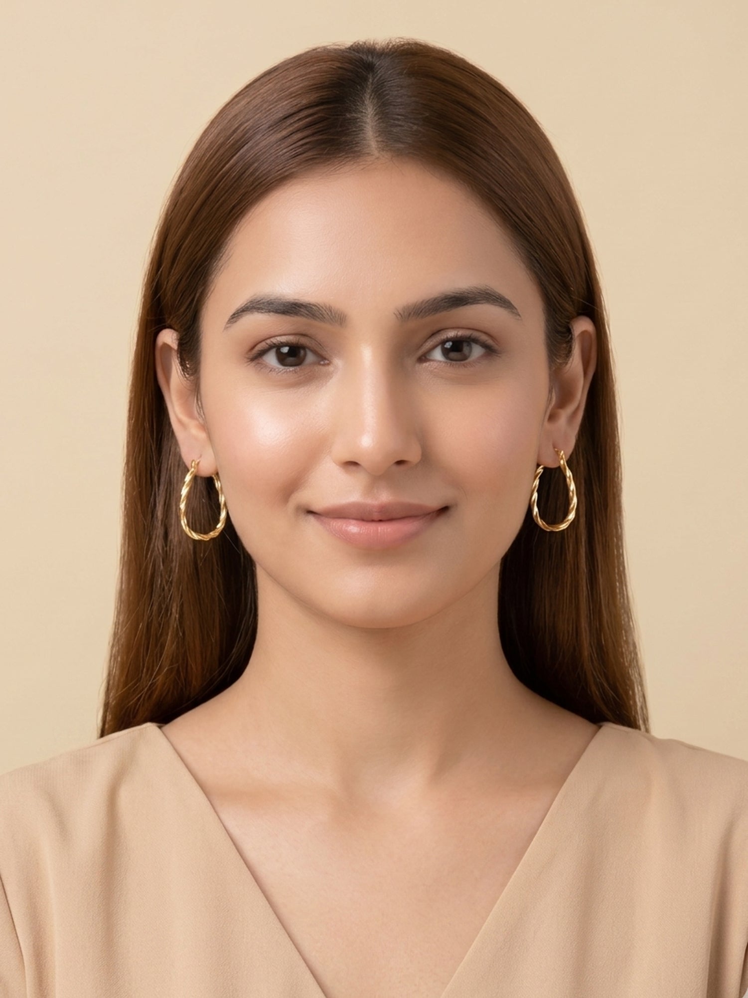 Gilded Twisted Triangular Hoops