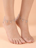 Flower & Diamond Charm Anklets Set of 2