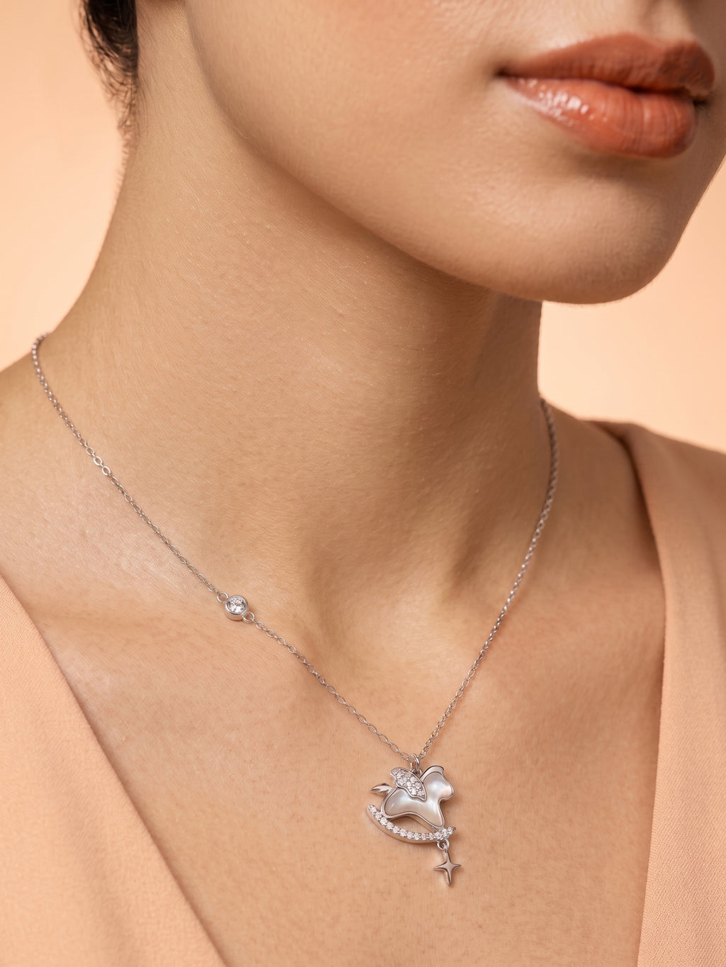 Silver Shimmering Rocking Horse Pendant Necklace
