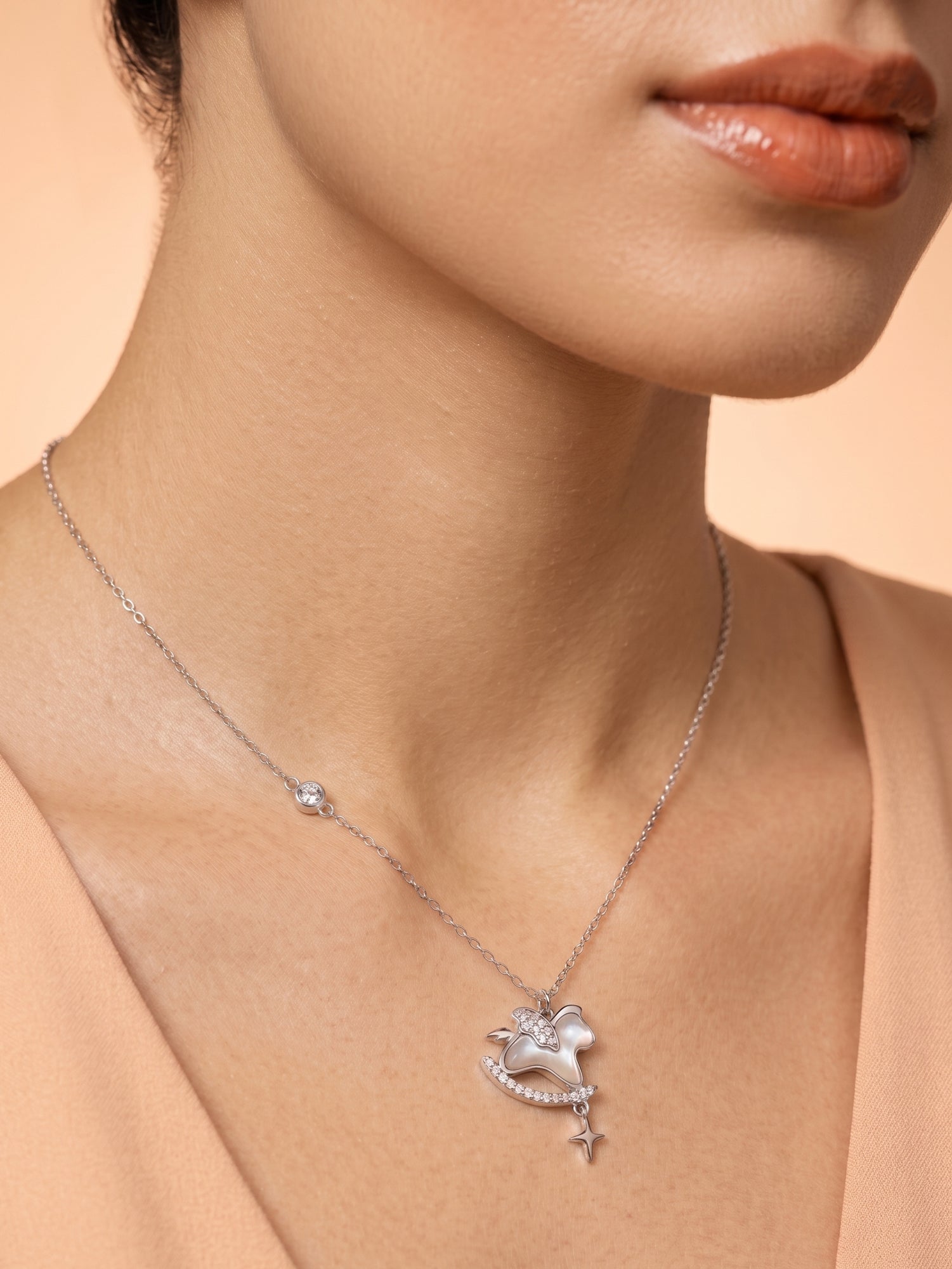 Silver Shimmering Rocking Horse Pendant Necklace