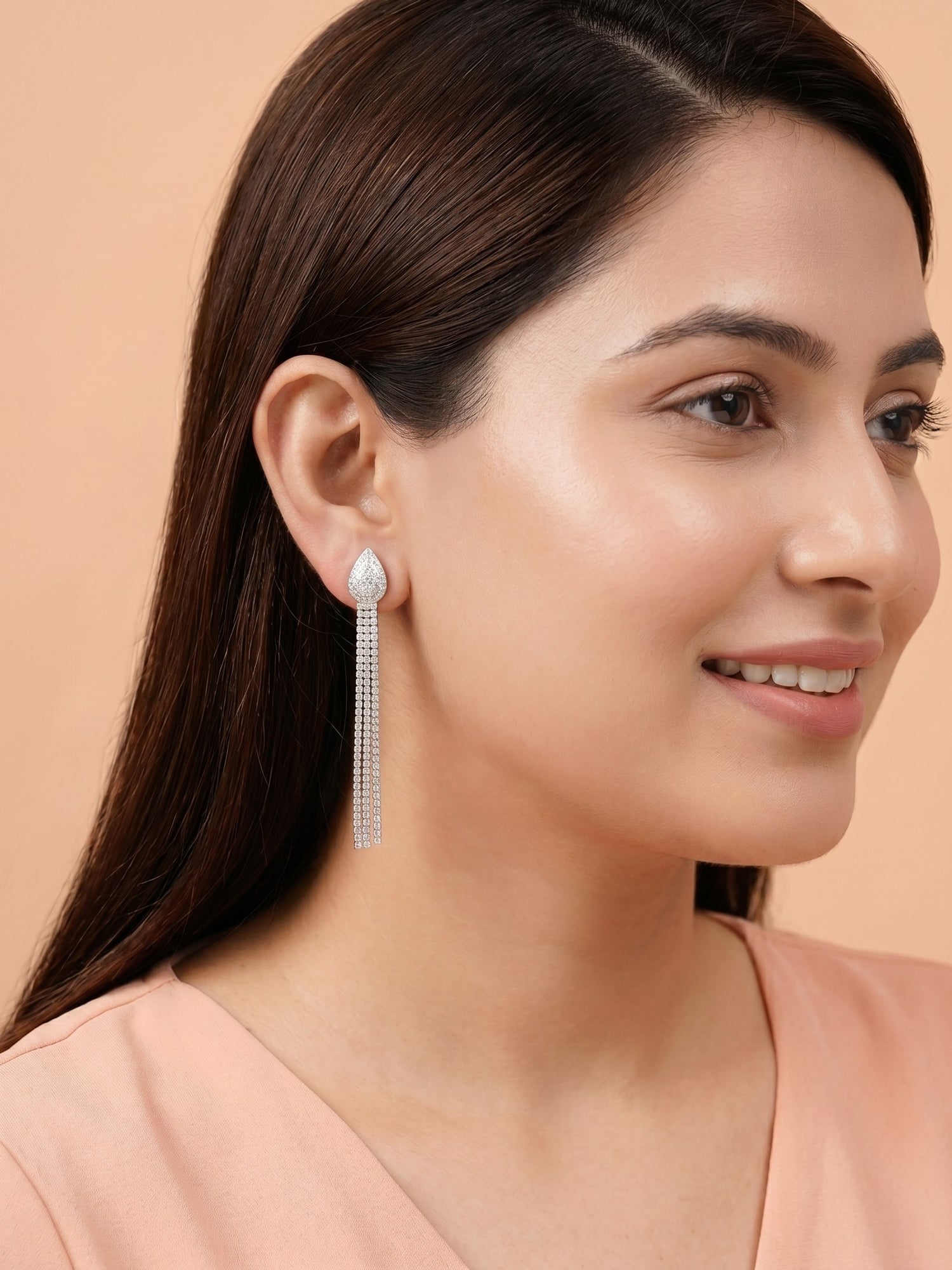 Pavé Cubic Zirconia Teardrop Fringe Drop Earrings