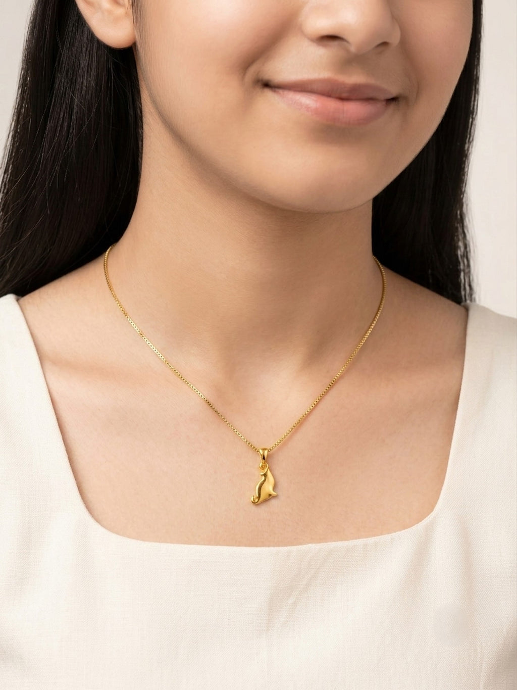 Sitting Cat Silhouette Pendant Necklace for Kids