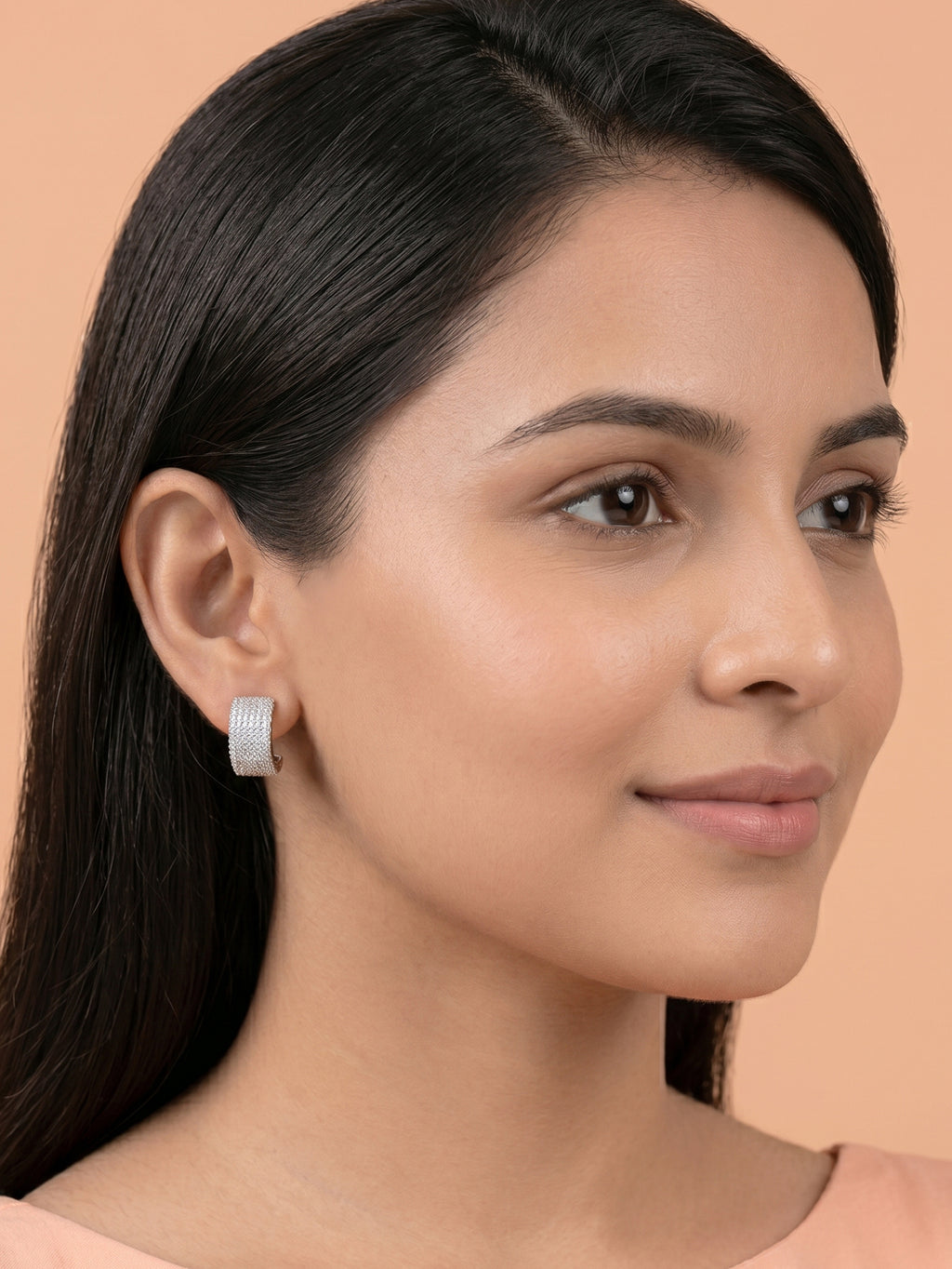 Wide Pavé Cubic Zirconia Open Hoop Studs