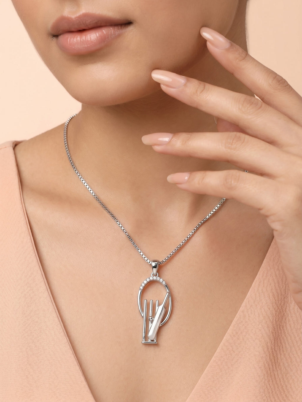 Cricket Bat and Stumps Oval Pendant Necklace