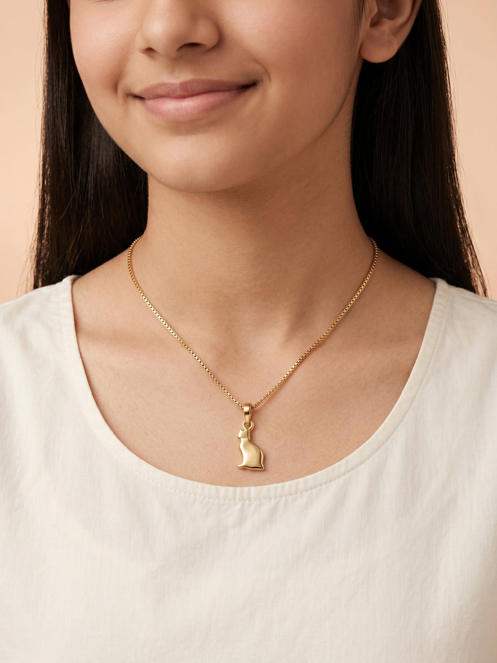 Sitting Cat Silhouette Pendant Necklace for Kids