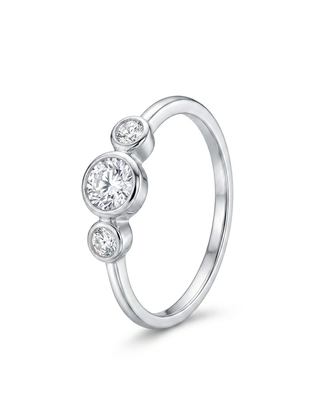 Silver Trio Bezel-Set Sparkle Ring