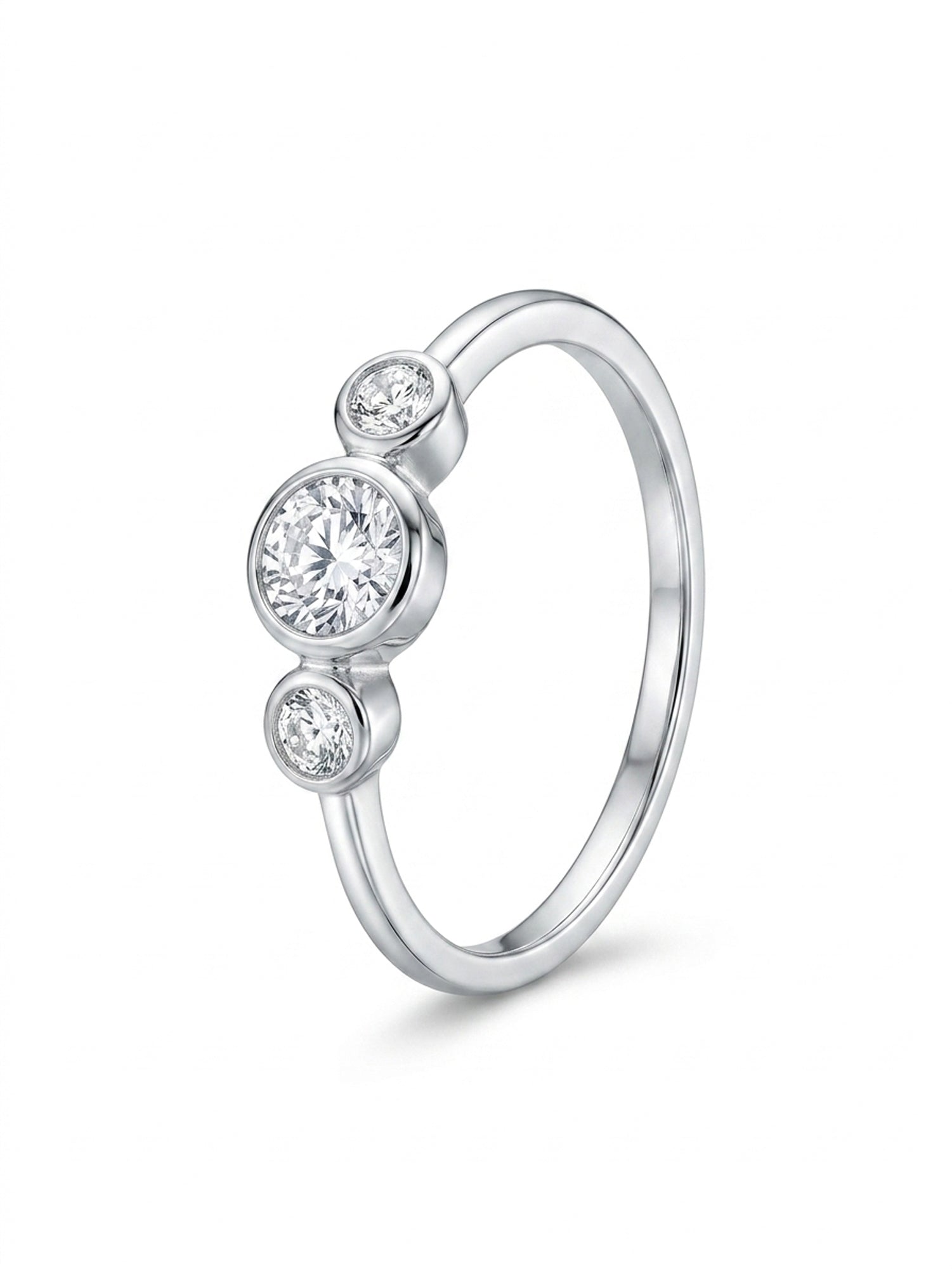 Silver Trio Bezel-Set Sparkle Ring
