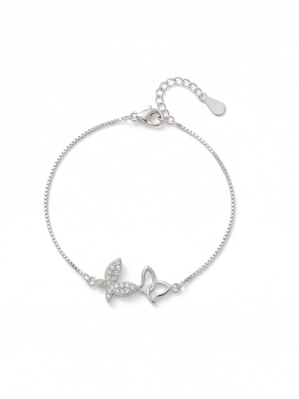 Silver Sparkling Double Butterfly Duo-Link Bracelet