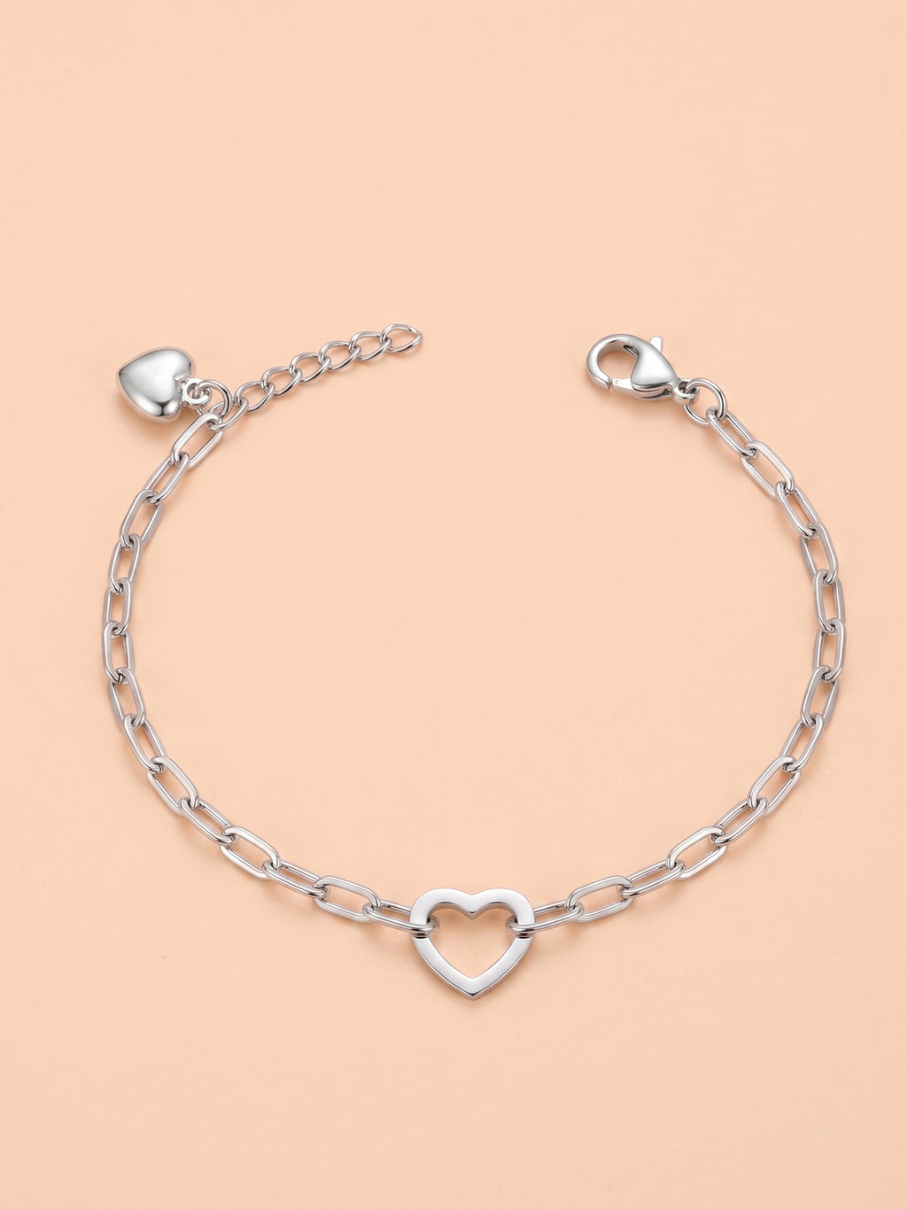 Silver Modern Heart Paperclip Charm Bracelet