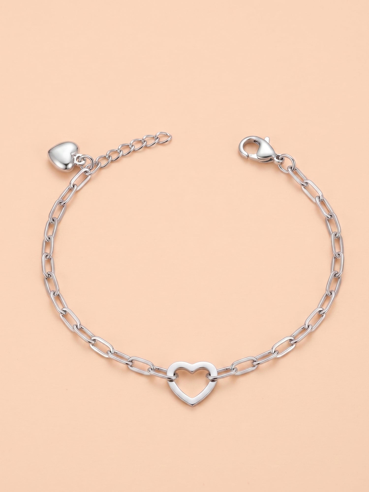 Silver Modern Heart Paperclip Charm Bracelet
