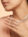 Herringbone & Paperclip Double Layer Chain Necklace in Silver